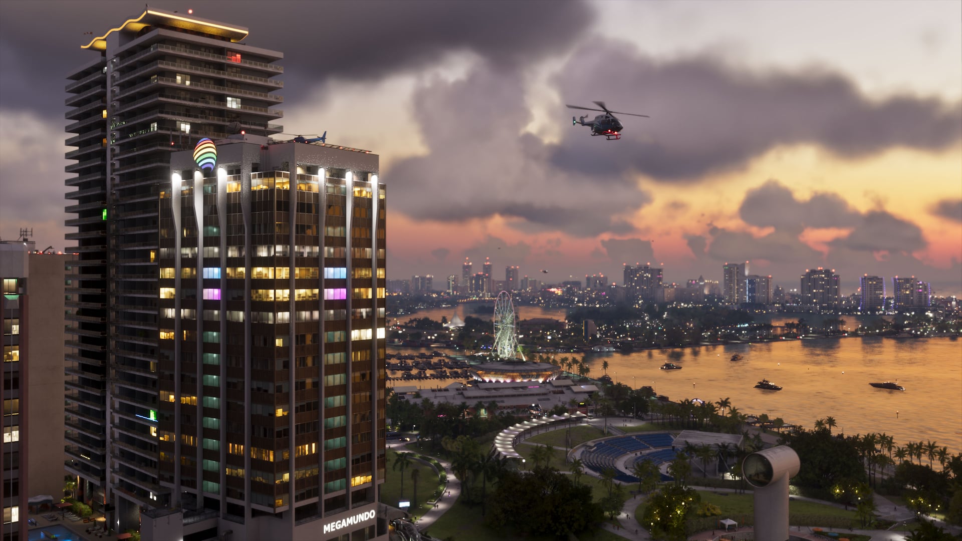 Official GTA VI screenshot of Vice City at sunset